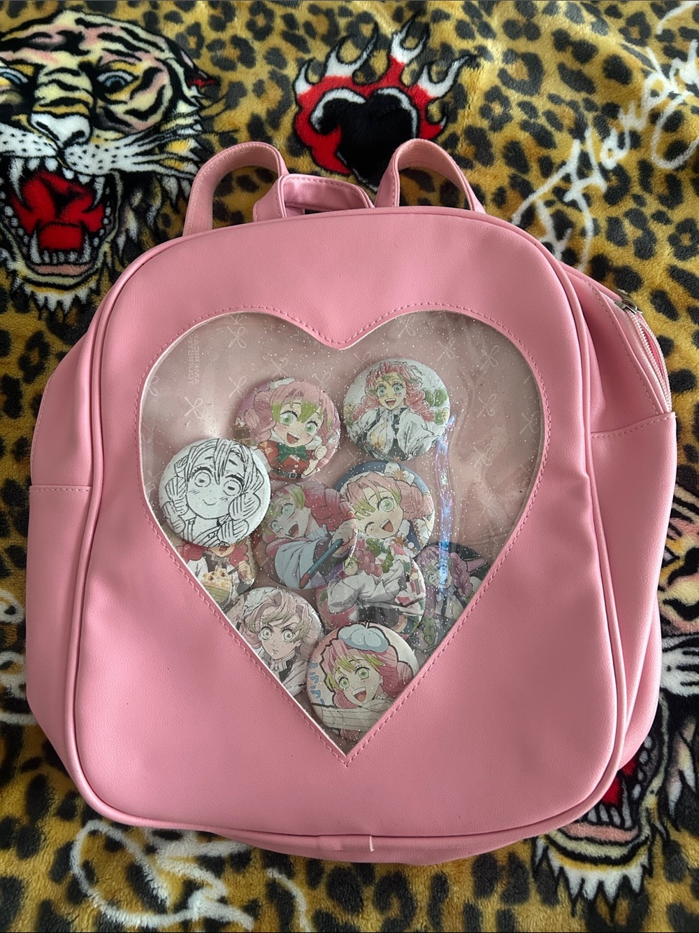 Pink Heart Window Backpack for Women - Cute Clear Pocket
